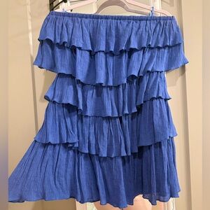 Blue Ruffled Strapless Romper